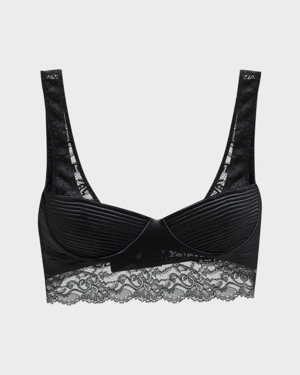 Ribbed Satin Lace-Trim Bralette